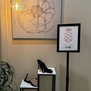 New/no box: Express size 9.5 M faux black suede 4 inch heels bow-knot strap